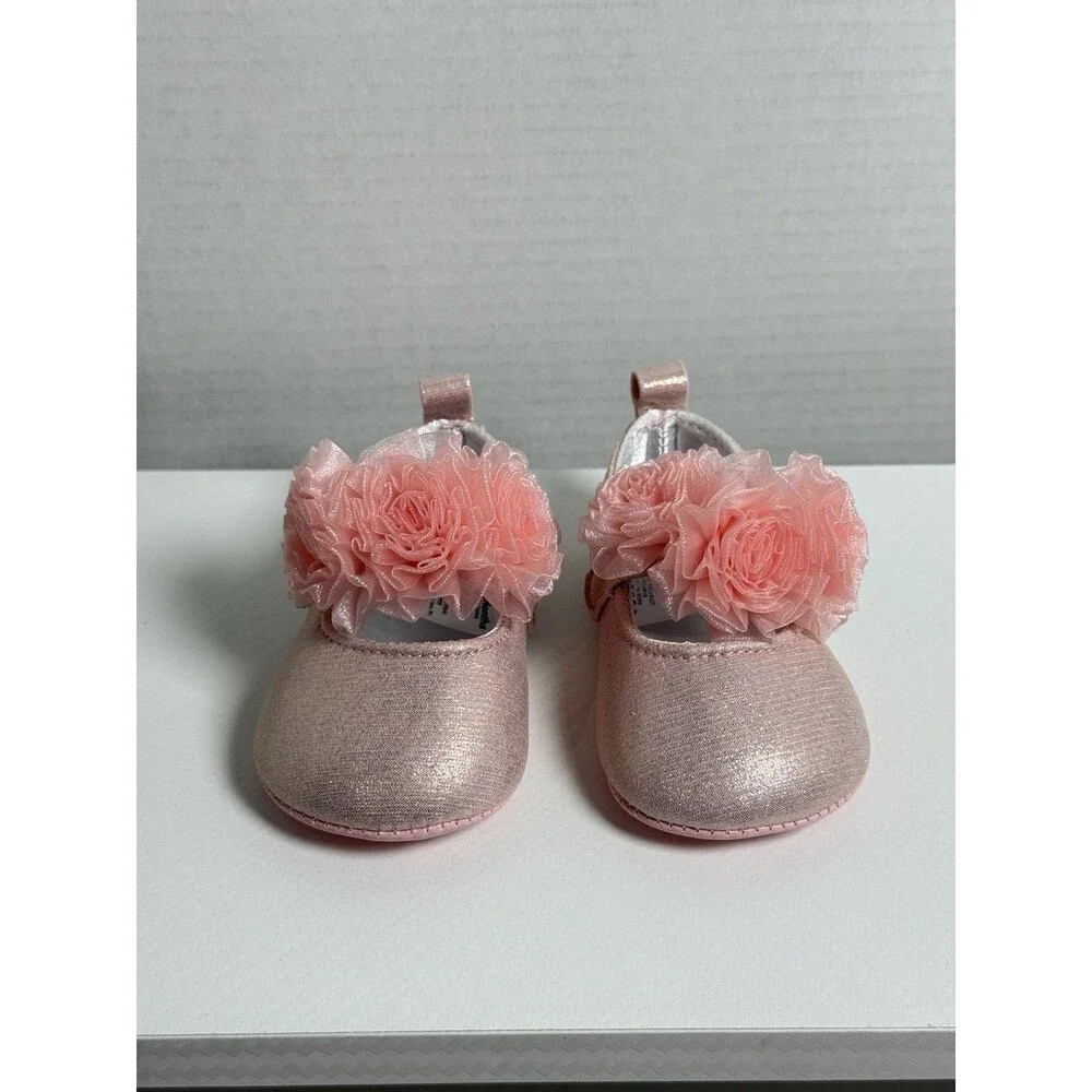 Pink Glitter Floral Infant Shoes 3/6 Months